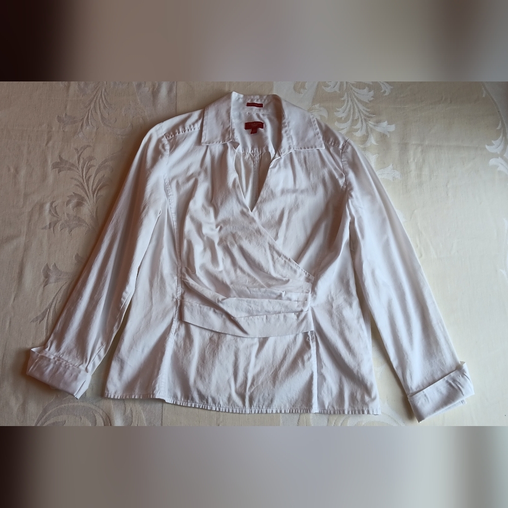 Talbots petites Haberdashery White Long Sleeve Cotton Top Size 12p
